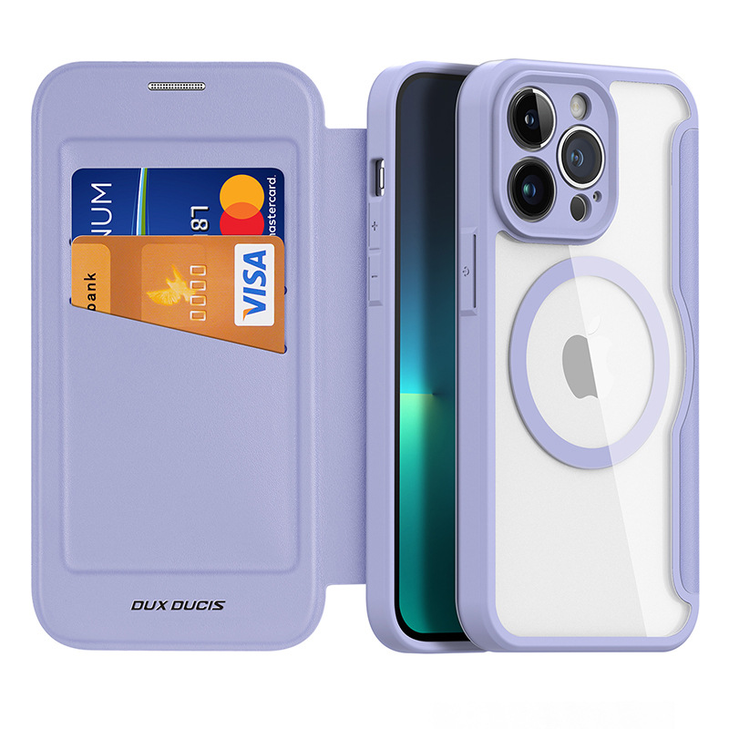 Aplicable a la caja del teléfono magnético iPhone14Pro MagSafe Flip Funda de cuero Apple 15 funda protectora transparente tarjeta