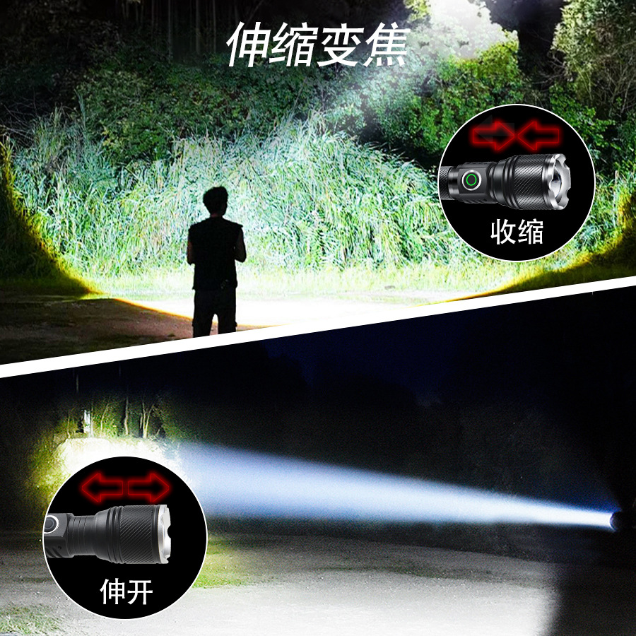 Ventas transfronterizas de láser blanco de carga directa luz brillante linterna de luz superbrillante al aire libre de alta potencia de carga de linterna LED