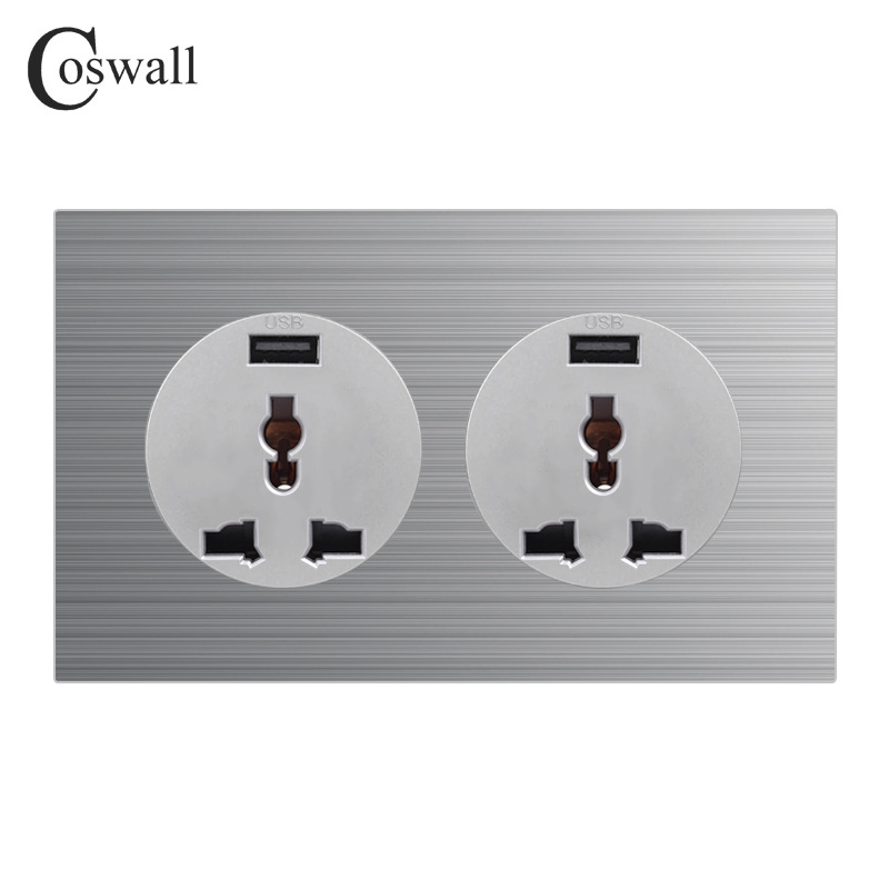 146型铝板大光圈联体多三孔USB墙壁插座  多功能通用三孔外贸插座
