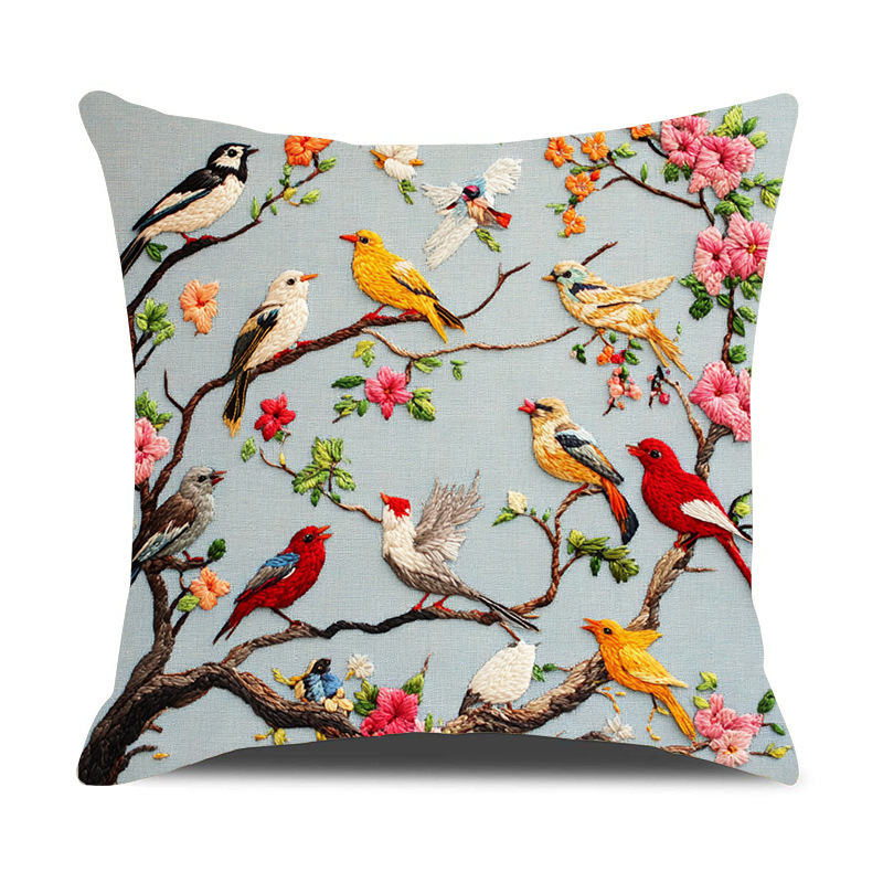 Transfronterizo temu explosión retro serie de flores y pájaros abrazar almohada impresa lino casa sala de estar sofá almohada almohada funda