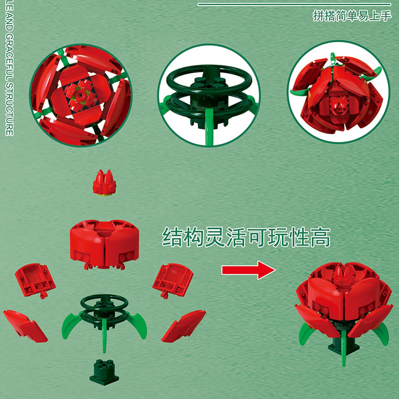 Creative Children's Assembled Flower bouquet Assembled building blocks puzzle building blocks roses potted eternal flowers holiday gifts