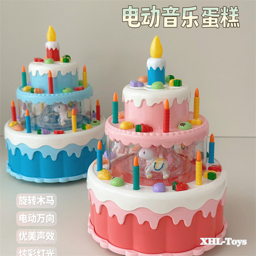 Cross-border simulation electric light music birthday cake with candle blowing for children's play house boys and girls gift batch