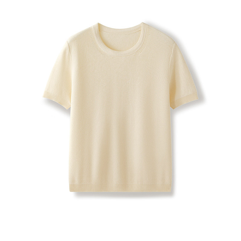 Lp Round Neck Pima Cotton Short-Sleeved Women's Solid Color Summer Knitted Top Loose and Versatile T-Shirt Lp Round Neck Pima Cotton Short-Sleeved Women's Solid Color Summer Knitted Top Loose and Versatile T-Shirt