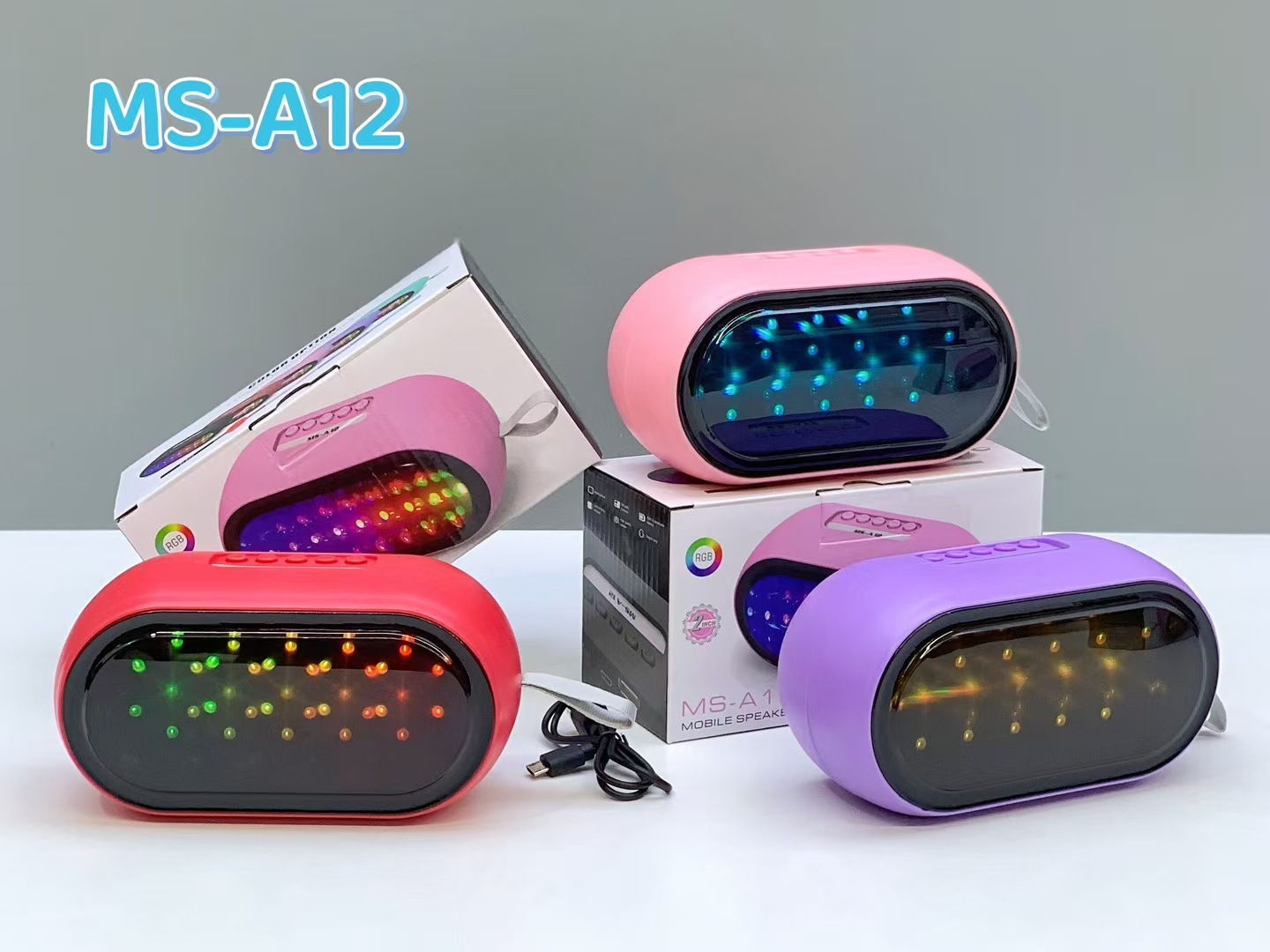 Transfronterizo MS-A12 altavoz Bluetooth de escritorio compacto portátil TWS sonido cool iluminación altavoz de tarjeta al aire libre