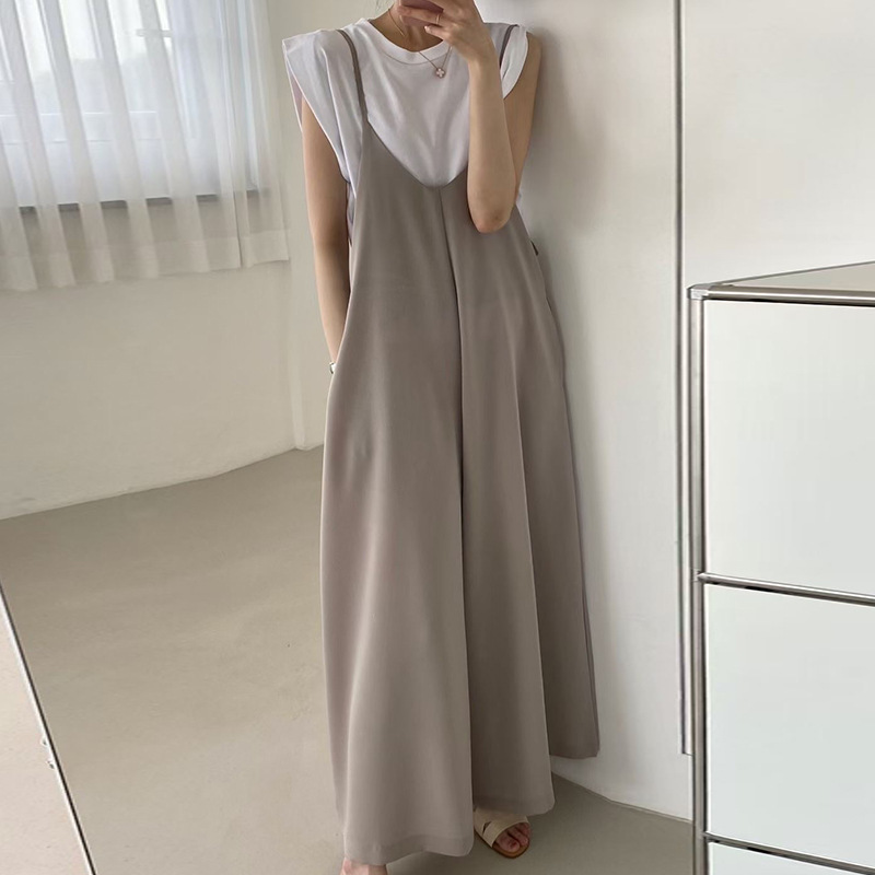 Korean chic Summer Niche Elegant U-Neck Loose Casual Pendant Thin Shoulder Strap Casual Strap Jumpsuit for Women