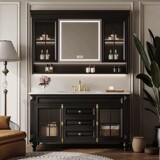 Французский ретро ванный шкаф комбинация американская раковина для ванной комнаты напольная каменная тщеславие Умное зеркало шкаф