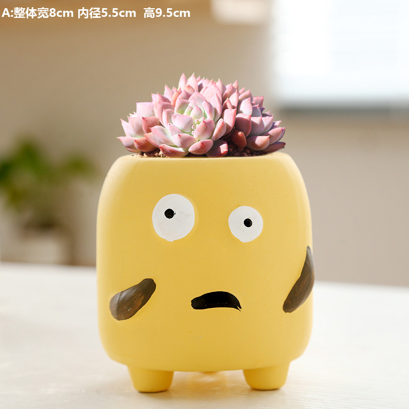Macetas de cerámica para suculentas con diseño de animales de dibujos animados, pequeño tamaño, para estante de flores en casa, suministro al por mayor