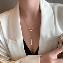 欧美跨境ins流行长款女项链百搭流苏V字设计简约通勤款个性锁骨链
