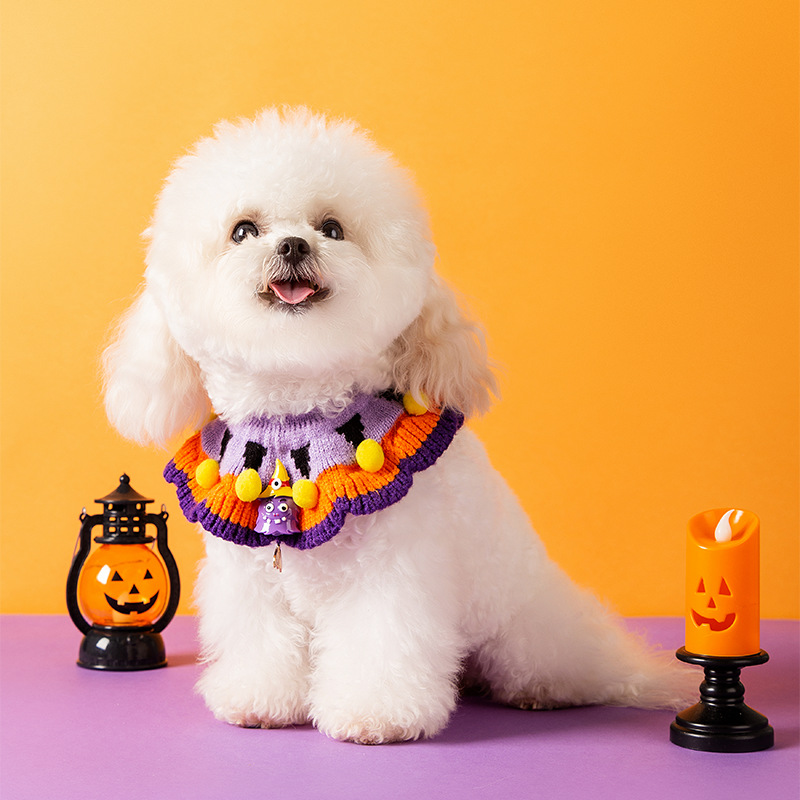 calabaza púrpura Halloween collar de punto babillo perro pequeño día extraño joyería mascota collar perro al por mayor