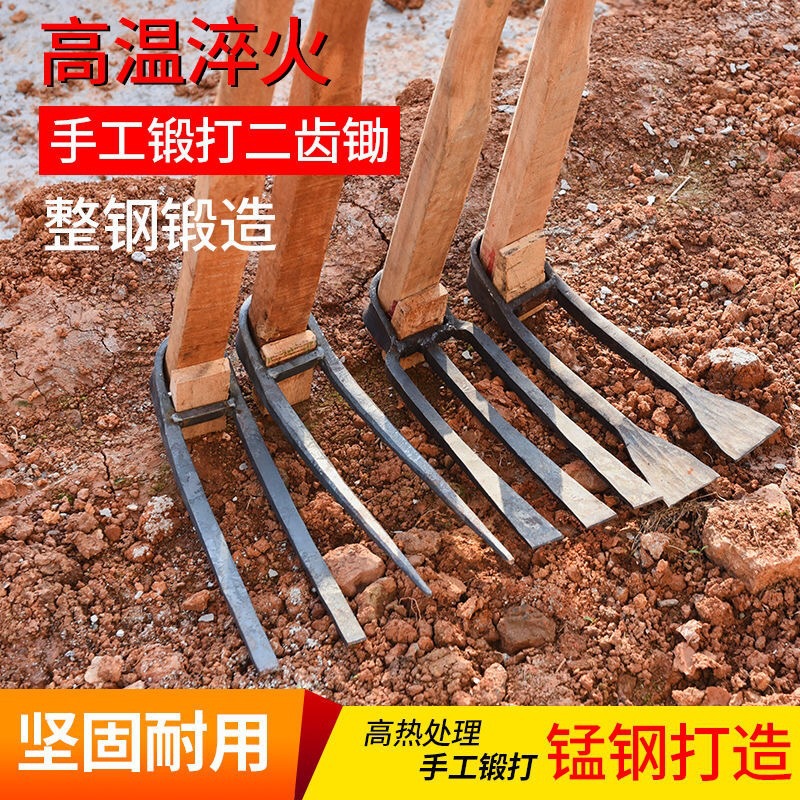 农用二齿锄头挖地翻土刨地老式土豆挖笋工具大全两齿耙子家用种菜