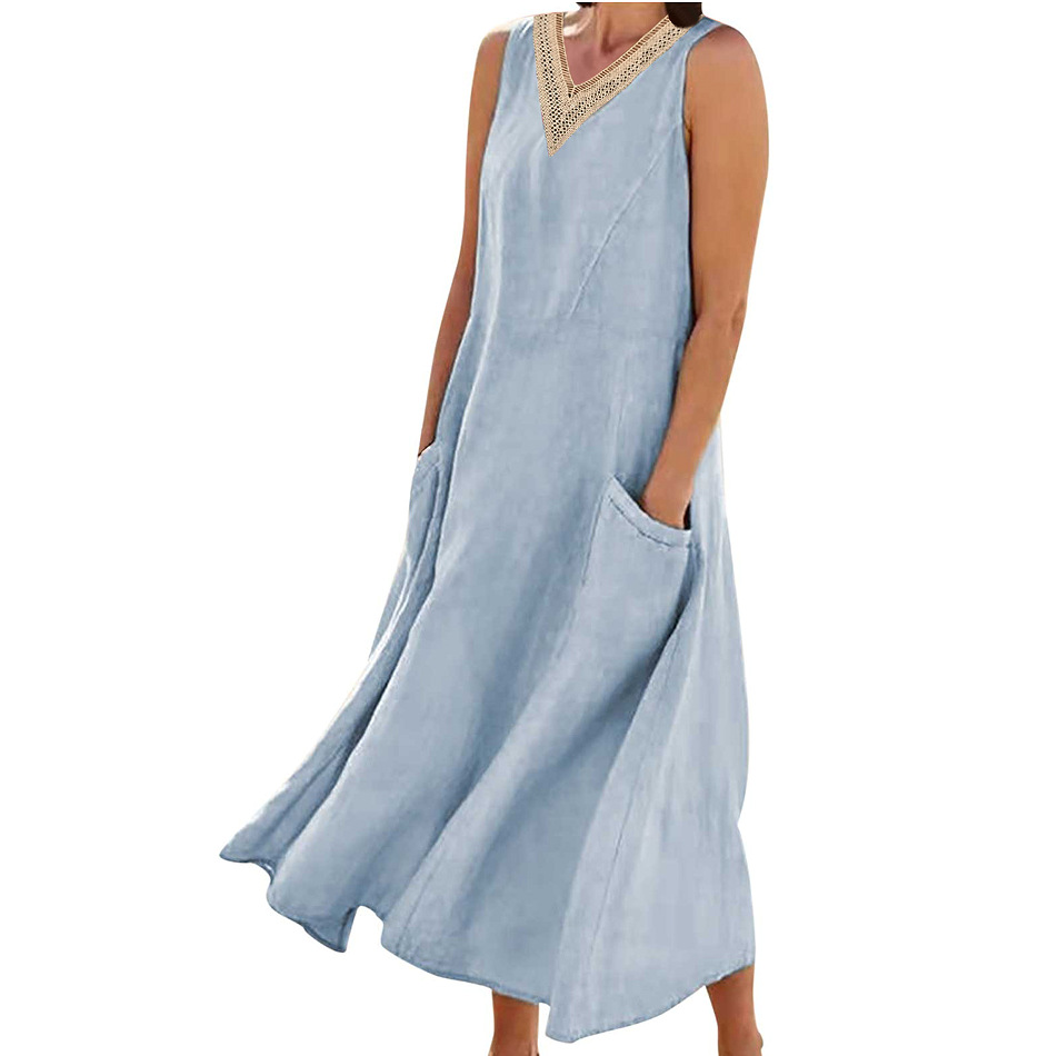 Women's Regular Dress Streetwear Scalloped Neckline Pocket Hollow Out Sleeveless Solid Color Maxi Long Dress Holiday Daily display picture 3