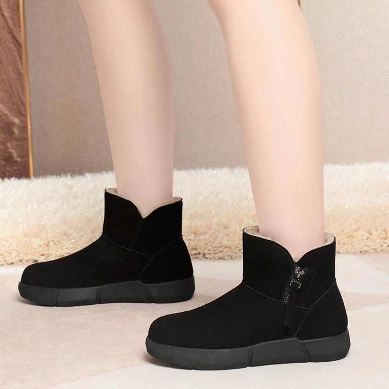 Warm low boots for mother, genuine leather