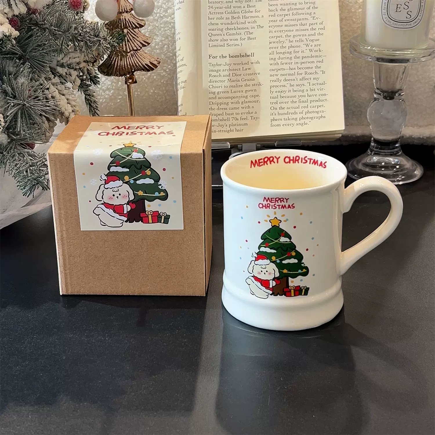 圣诞限定-圣诞兔子马克杯陶瓷杯子韩式ins卡通咖啡水杯可爱少女心