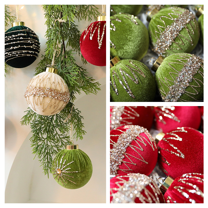 8cm Velvet Christmas Ornaments With Rhinestones – Set Of 12 Premium Decorative Balls For Tree & Home_voghion.com