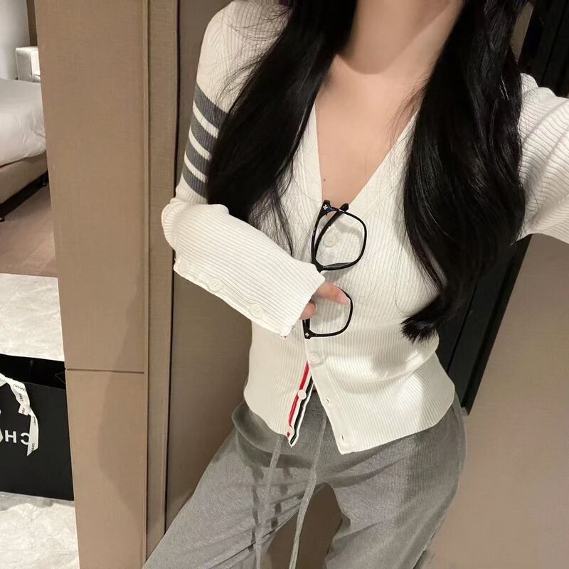 Knitted Sweater Tb Long-Sleeved Sweater Cardigan Short New Slim Spring & Fall Preppy Style Knitted Loose Jacket Top