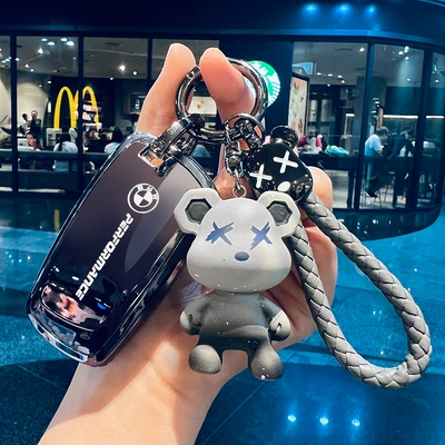 Car key bag 3 series x3x1 men's and women's i3 - type-a-gradient-gray-key-cover-bear-ring-braided-rope-violent-bear-doll