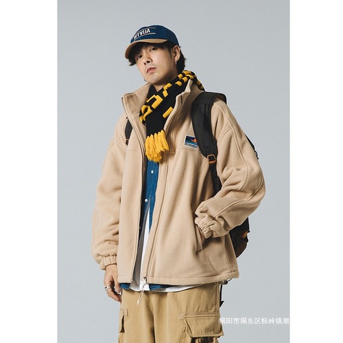 Men's and women's autumn and winter thickening bf Korean version loose fitting student fleece pure color jacket 