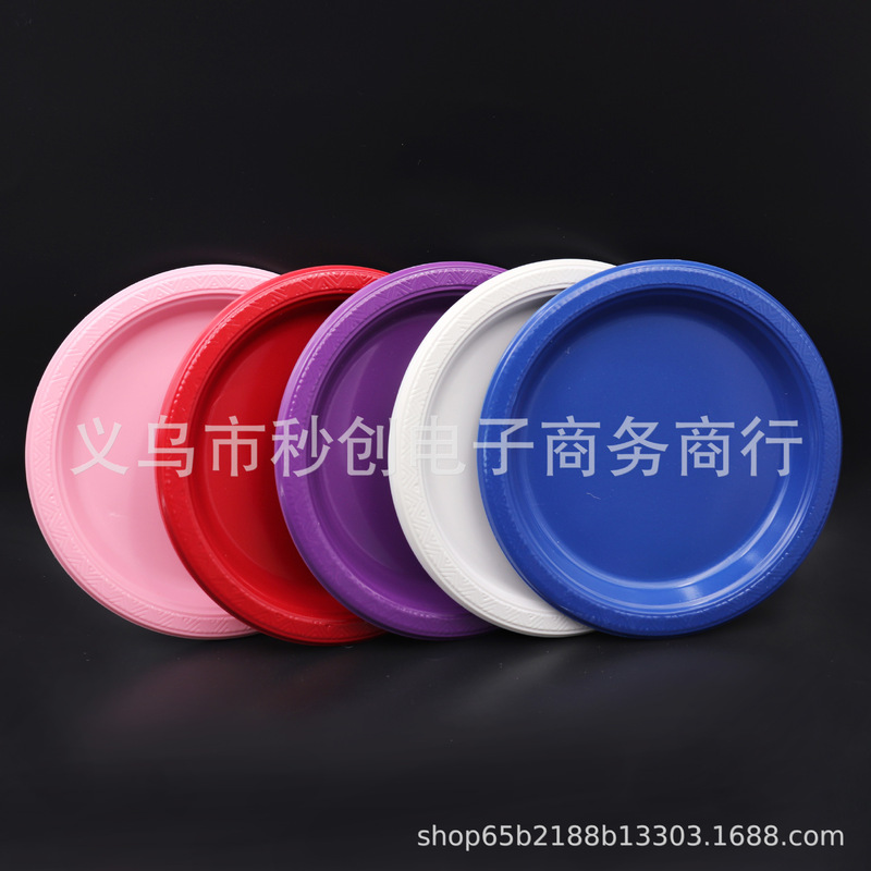 Disposable plastic dinner plate 7 inch red large dish fruit plate plate salad steak western food plate round wholesale