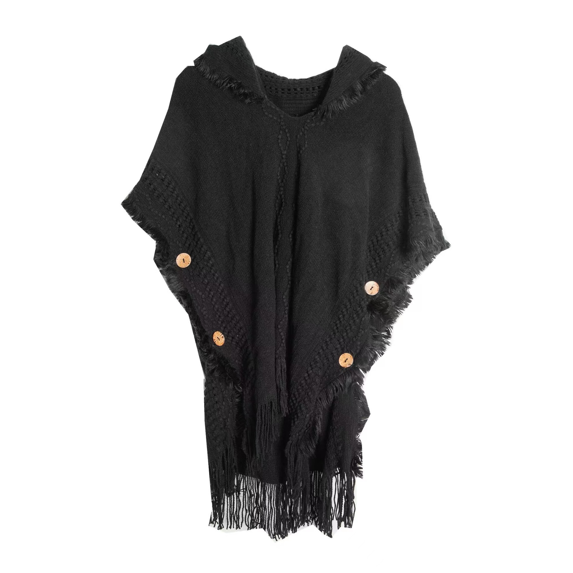 Unisex plášť Jarní a zimní pletený plášť s kapucí a knoflíky pro větší velikosti_voghion.com