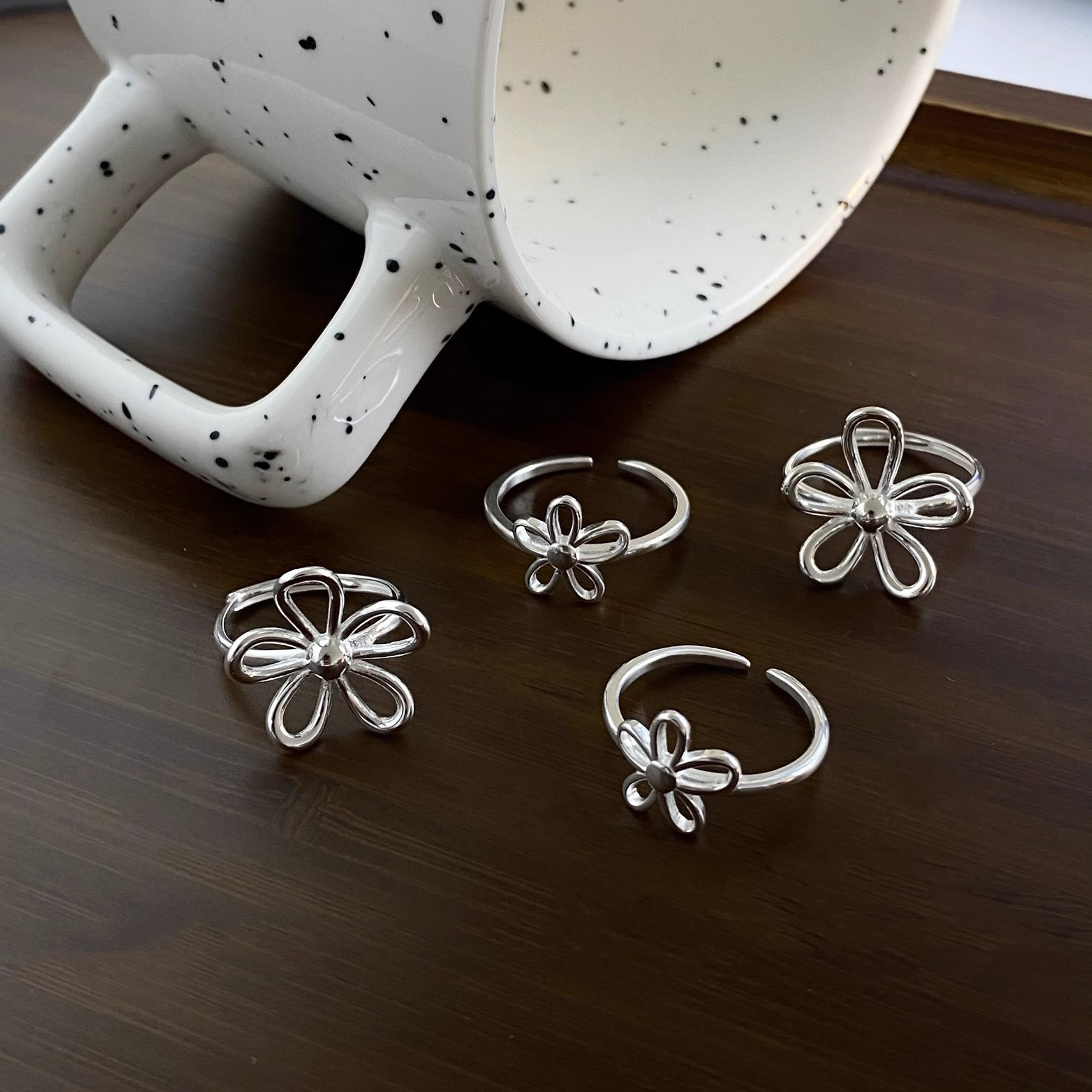 1g Weight Rings Classification Adjustable Ring Size 1 Piece Quantity Holiday, Tea Party Occasion 925 Sterling Silver Material Flower Pattern All Seasons Season Women's Gender Elegant, Simple Style Style 1 Piece 925 Sterling Silver Flower Rings 4