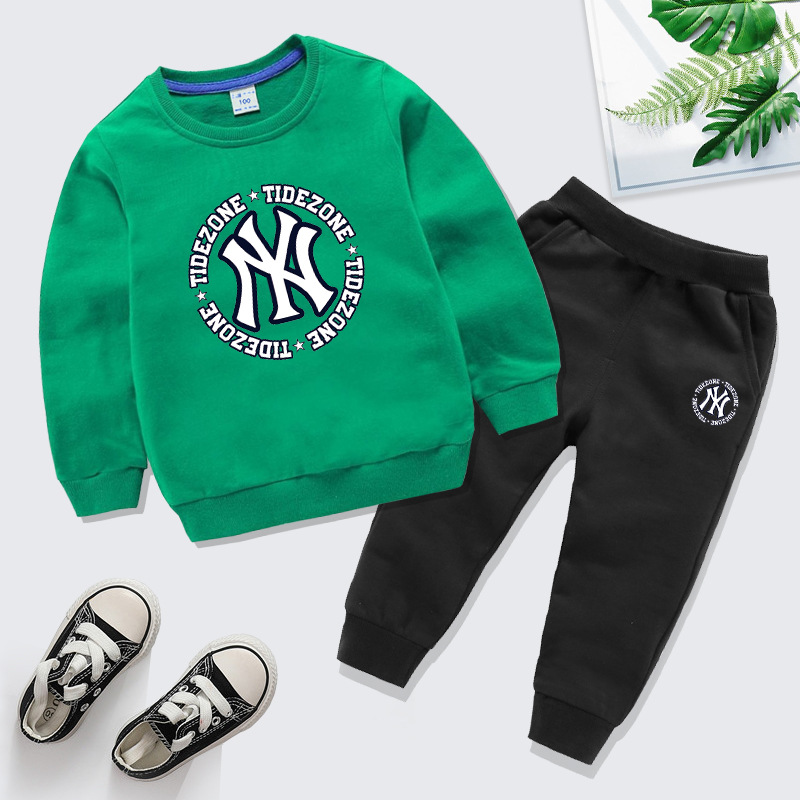 深绿色上黑下NY卫衣套装