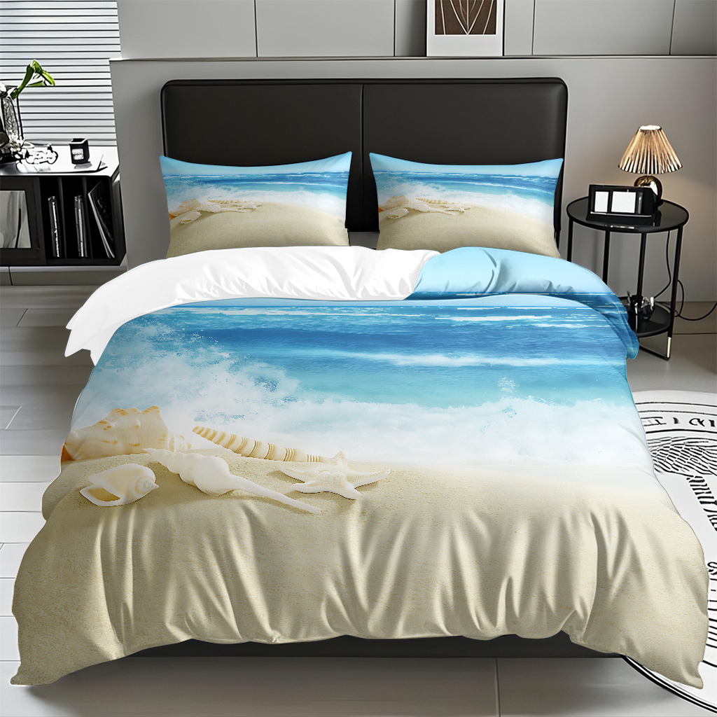 TEMU / JIT transfronterizo textil doméstico mar hermoso paisaje impresión colcha colcha de almohada fuente fábrica para la imagen se puede fijar