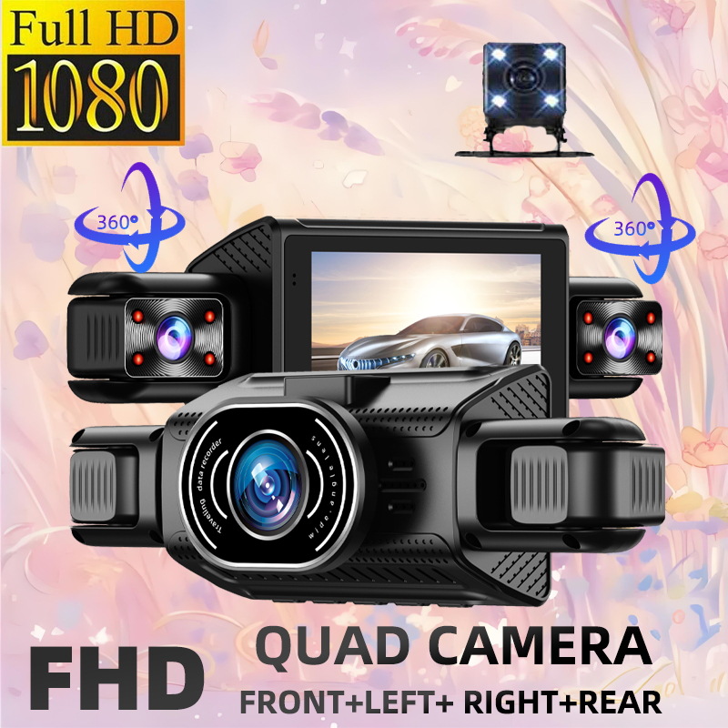 Cross-border high-definition 4-camera dashcam with interior and exterior, front, rear, left, and right panoramic views, with WiFi and car reversing camera