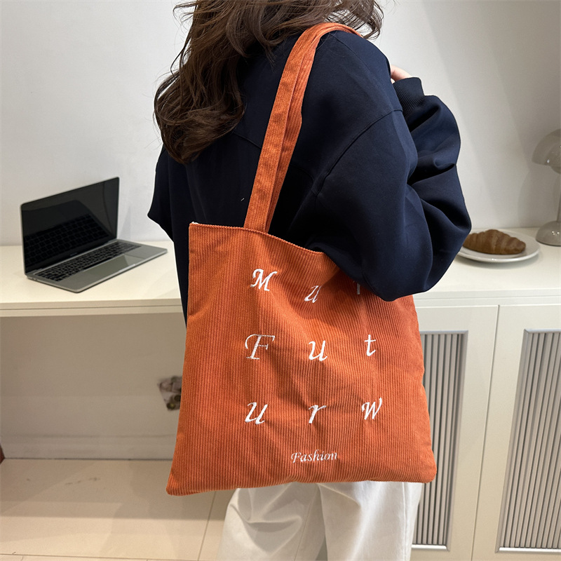 Bolsa de hombro bordada de letras, bolsa de mujer, bolsa de mano, bolsa de compras de gran capacidad, bolsa de clase para estudiantes