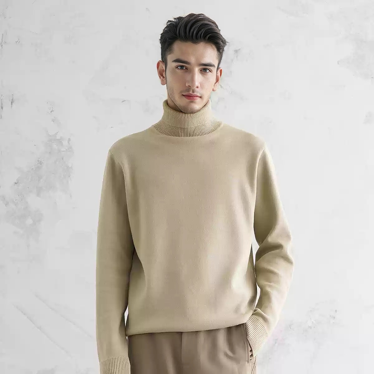 Suéter de hombre, camiseta de punto de color sólido, nuevo suéter de otoño y invierno con un cuello alto, camiseta de fondo, suéter de solapa