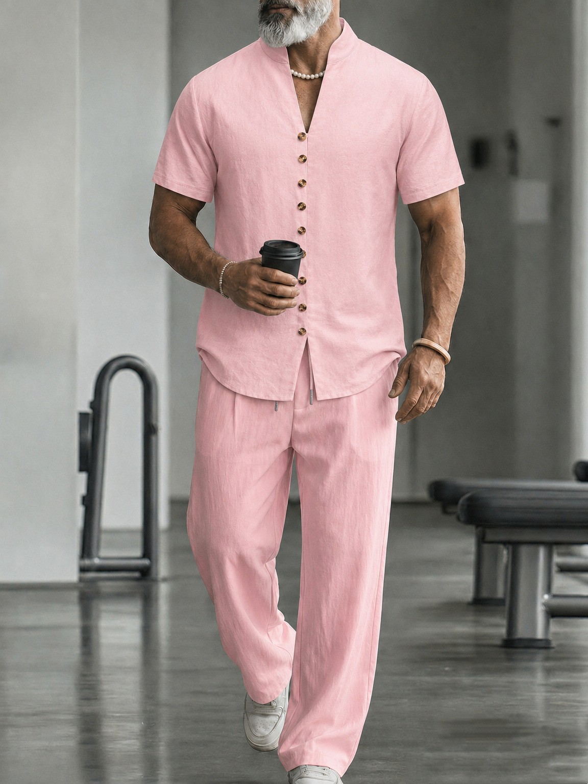 Herren Leinenhemd Mit Hose Set Lässiger Zweiteiler Für Männer_voghion.com