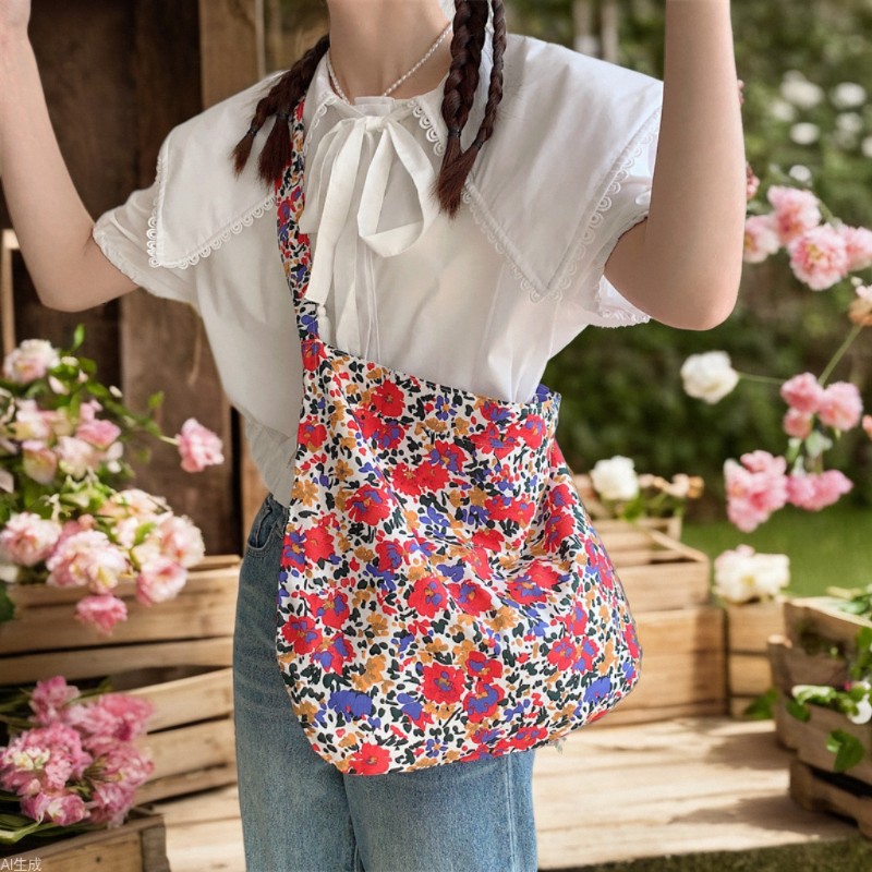 13165 Corea del Sur ins fresco floral bolsa de algodón estudiante retro lienzo bolso de hombro estilo occidental bolsa de mensajero de las mujeres