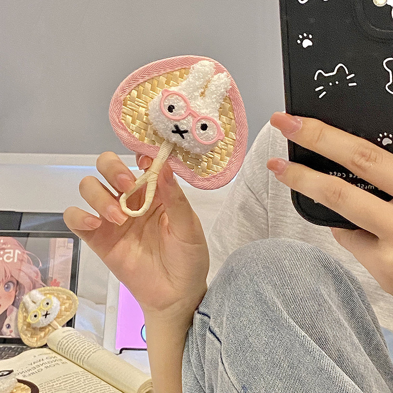Ins Handmade Woven Small Cattail Fan Holiday Creative Pendant Gift Car Hanging Decoration DIY Material Fan Cute