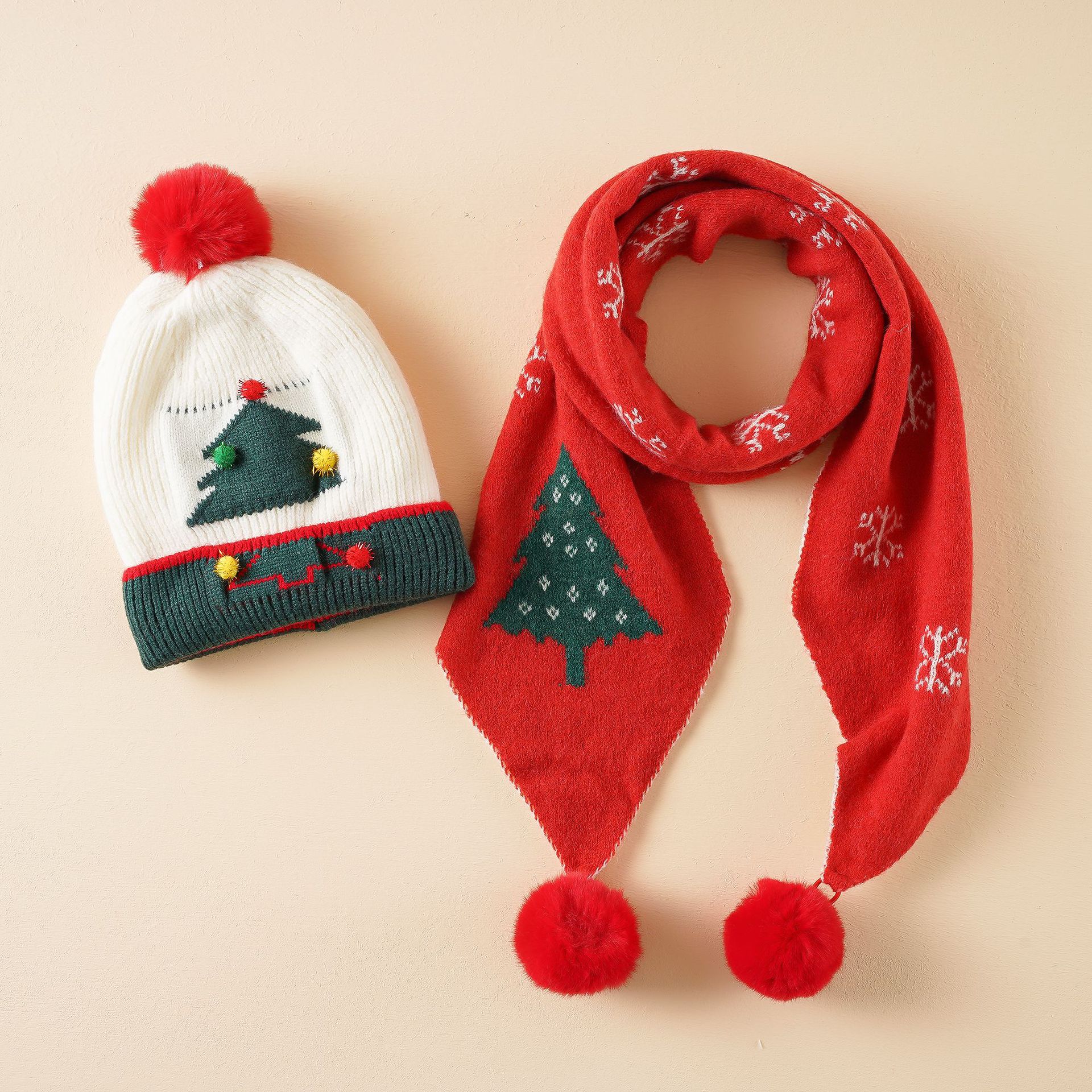 Dos piezas rojo Navidad niños lindo invierno dibujos animados Dibujos Animados árbol de Navidad Bola de piel sombrero bufanda image 8