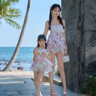 New Parent-child Swimsuit Mother-daughter one-piece skirt girl girl western style cute princess swimsuit beach swimsuit