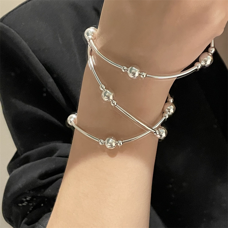 Silver-plated Simple Round Beads Multi-layered Metal Bracelet display picture 4