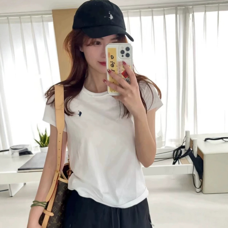 Rl Ralph Lauren Crew Neck T-Shirt Summer Simple Polo Embroidered Versatile Casual Short-Sleeve Top for Women