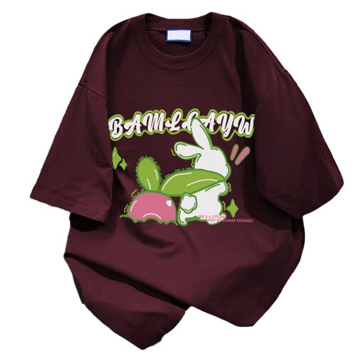 Cotton 2024 Summer Rabbit Graphic Tee Shirt Cross-border Trade Women's Fashion Cute Loose Short Sleeve T-Shirt for Women