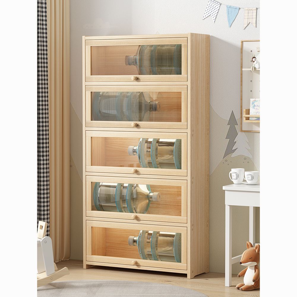 Pine Bookcase Flip-Up Transparent Door Student Book Storage Cabinet Multi-Layer Floor-Standing Solid Wood Bookshelf Toy Storage Cabinet