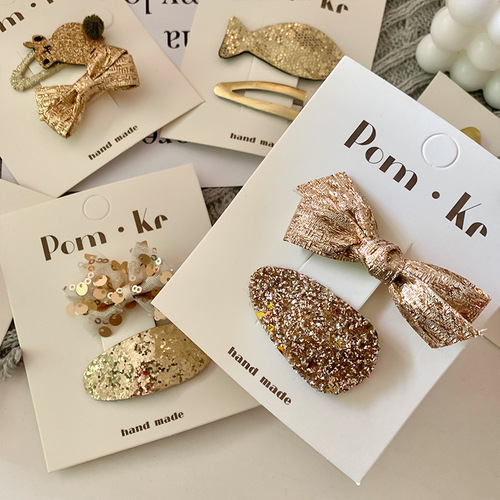 New Korean-style gold glitter fabric hair clip with bow, sweet and cute, unisex, cartoon children's forehead bangs clip