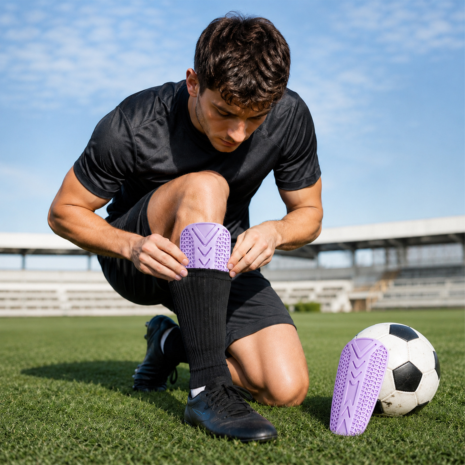 Football Shin Guards Universal Double-Layered with Insert Pads Youth Professional Anti-Collision Shin Socks Football Training Equipment