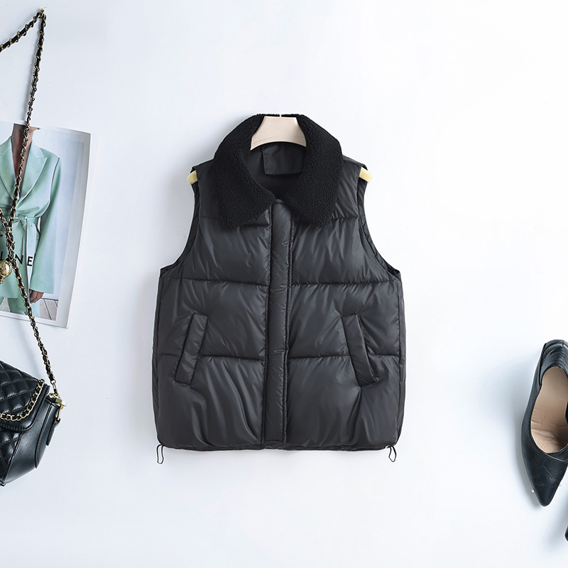 Algodón chaleco mujer otoño y invierno 2025 nuevos productos coreanos con la solapa vestimenta de algodón estilo europeo y americano chaleco de hombro chaqueta de moda