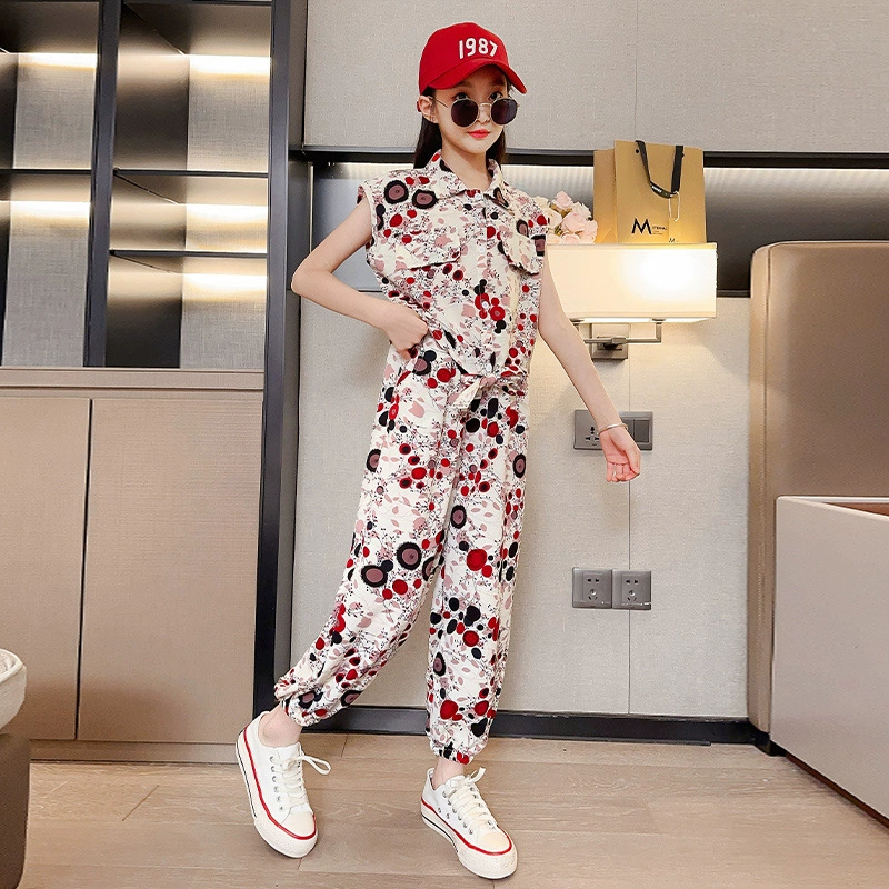 Летний тонкий костюм из двух предметов для девочек 2025 года, новый модный стиль, корейский стиль, спортивная одежда для женщин и подростков, шифоновый костюм для женщин