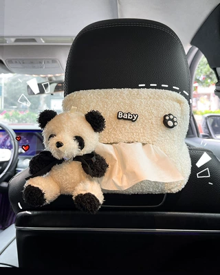 Car Tissue Box Cute Cartoon Car tissue box/set - plush-tissue-bag-panda-with-diamonds-on-chest