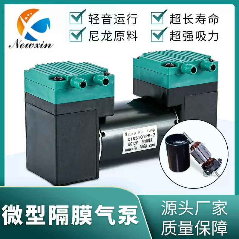 5101PM-2微型隔膜真空泵直流220V双头泵小型12V无油静音隔膜气泵