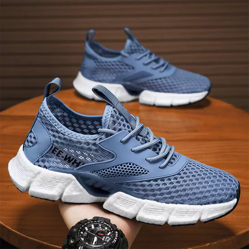 Мужская обувь 2024 Летняя новая модная обувь сетка полые и дышащие тонкие попкорн повседневный бег сетка обувь