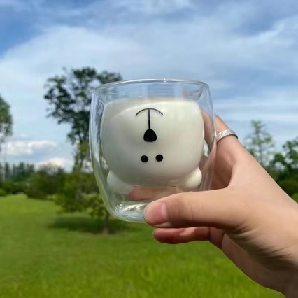 Mango de oso Taza con mango de doble capa Taza de vidrio taza de café taza