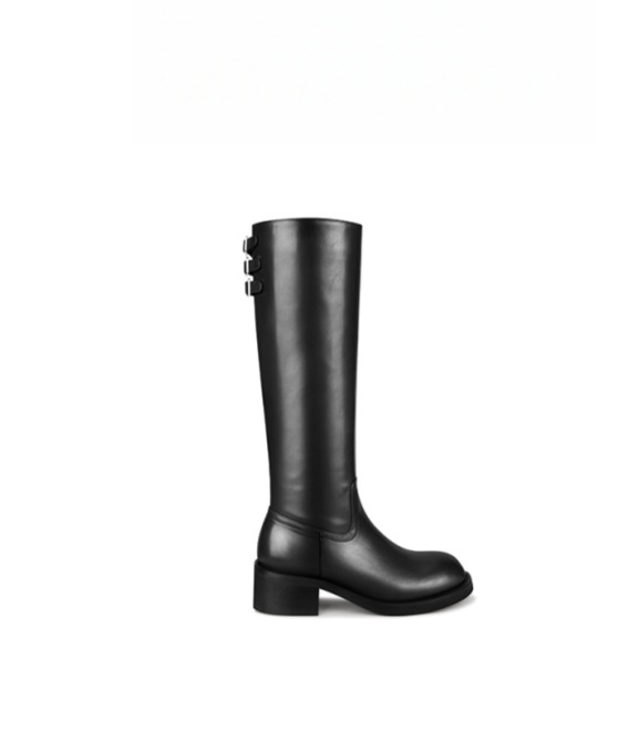 Thick Heel Belt Buckle Side Zipper Slim Straight Boots Autumn And Winter New Knight Boots_voghion.com