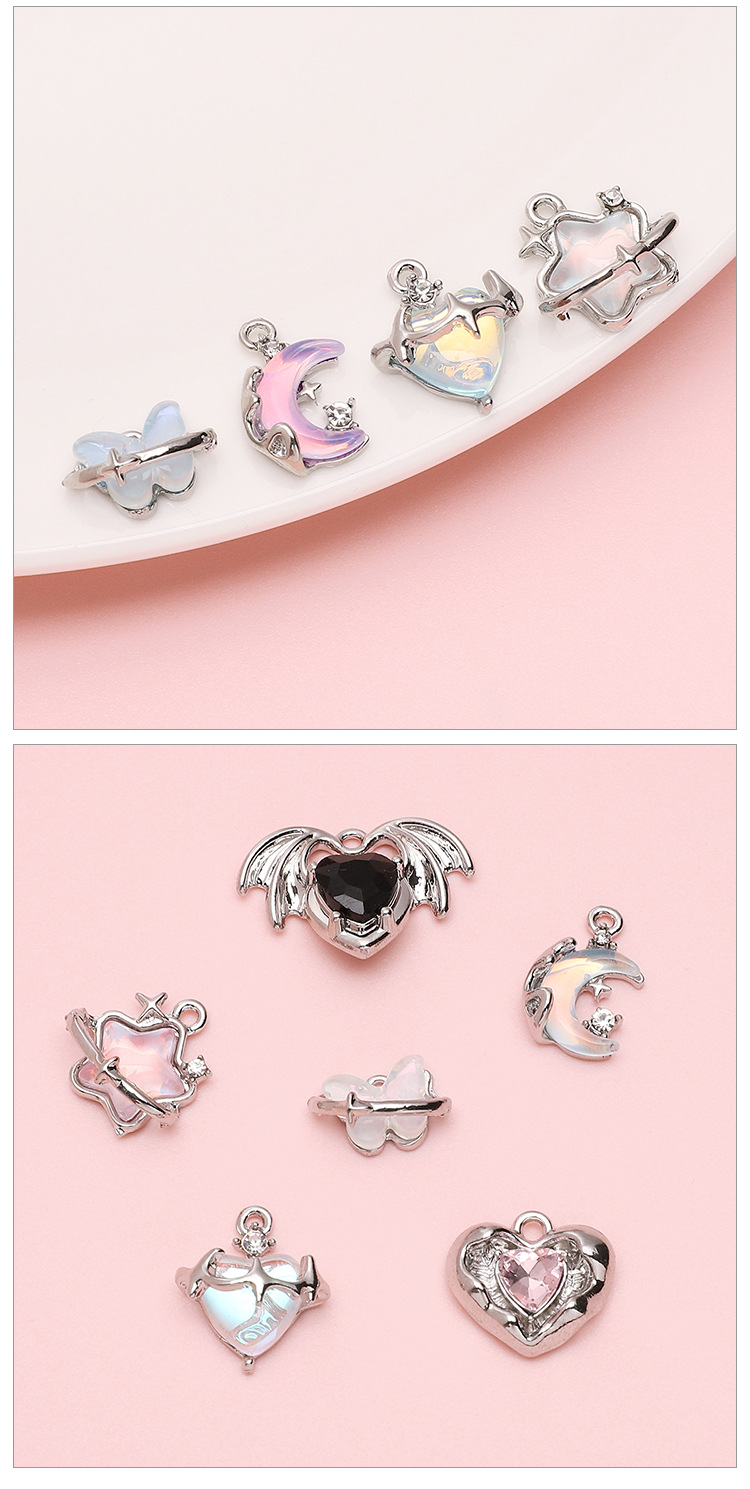 1 Piece Quantity Alloy Material 1 Piece 14x8mm Alloy Glass Star Heart Shape Butterfly Pendant