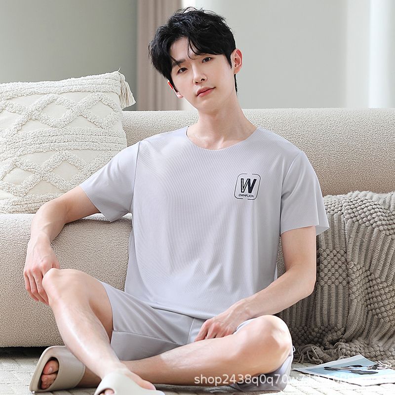 2025 새로운 잠옷 남성 여름 모달 얇은 반팔 얼음 실크 골지 시원한 홈웨어 대형 세트