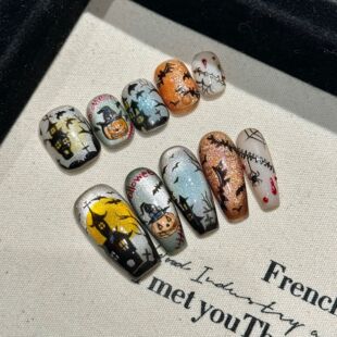 Taiwu New Halloween Party Pure Hand-painted Nail Art Short Atmosphere Painted Nail Art Wear False Nail Patch